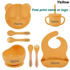 Baby Cutlery Baby Silicone Suction Cups Dining Plates Customised Name - Yellow - View 1