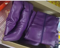 Pointed Toe Side Zip Patent Leather High Stiletto Over The Knee Women's Boots - Purple - View 1