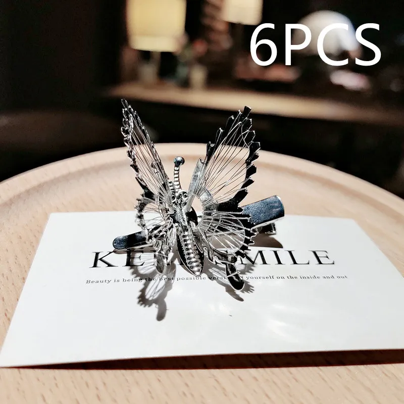Mori Girl's Moving Butterfly Hairpin Headdress - Silver 6Pcs