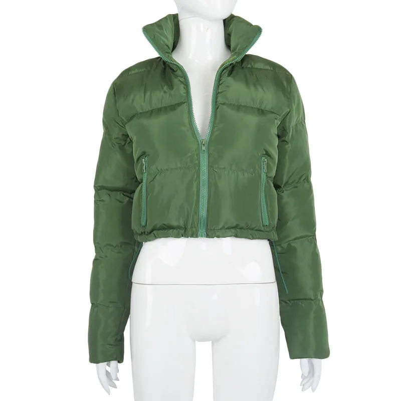 Fashion Short Coat Winter Warm Long-sleeved Stand Collar Zipper Bread Cotton Coat With Drawstring Design Women's Jacket - Tan