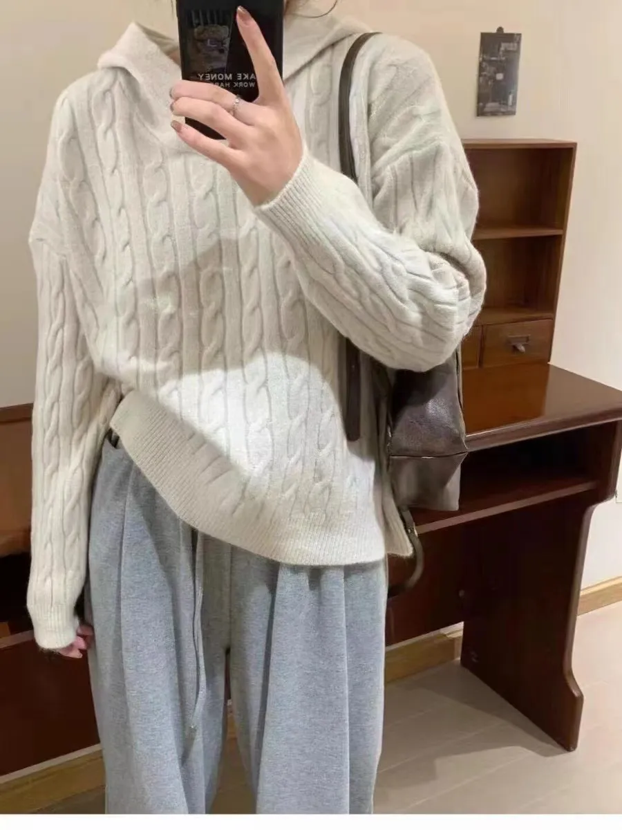 Casual Versatile Loose Knit Pullover - White