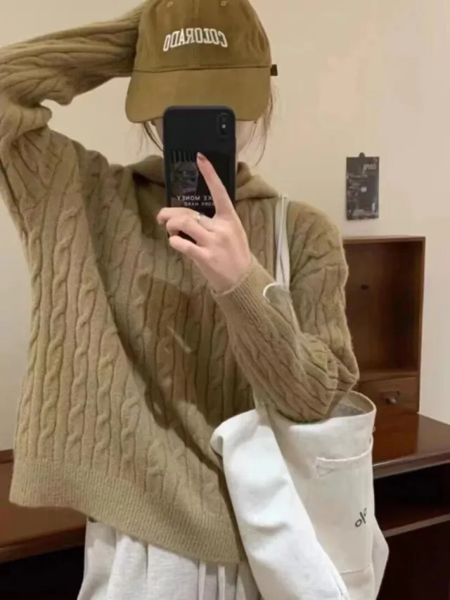 Casual Versatile Loose Knit Pullover Camel Color - Shop at LoveMi