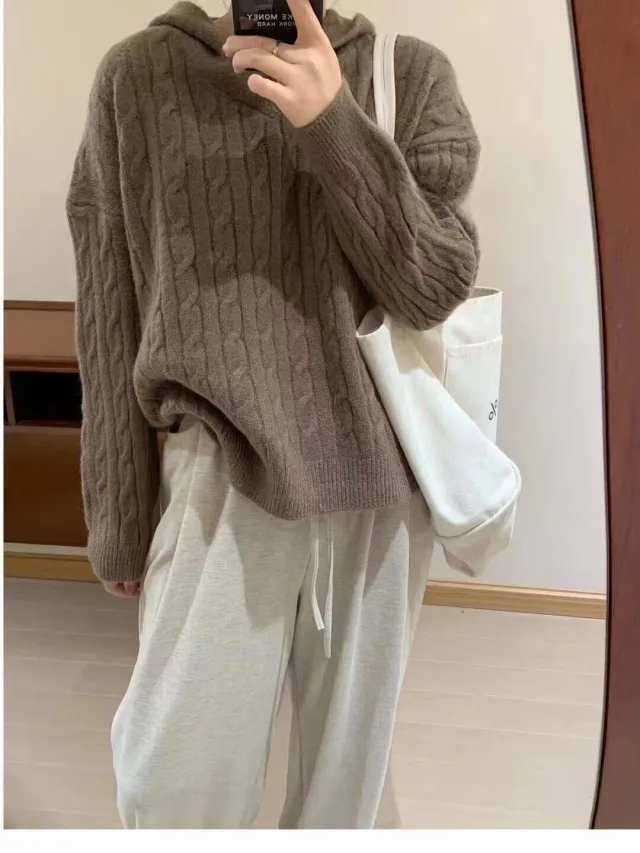 Casual Versatile Loose Knit Pullover Khaki - Shop at LoveMi