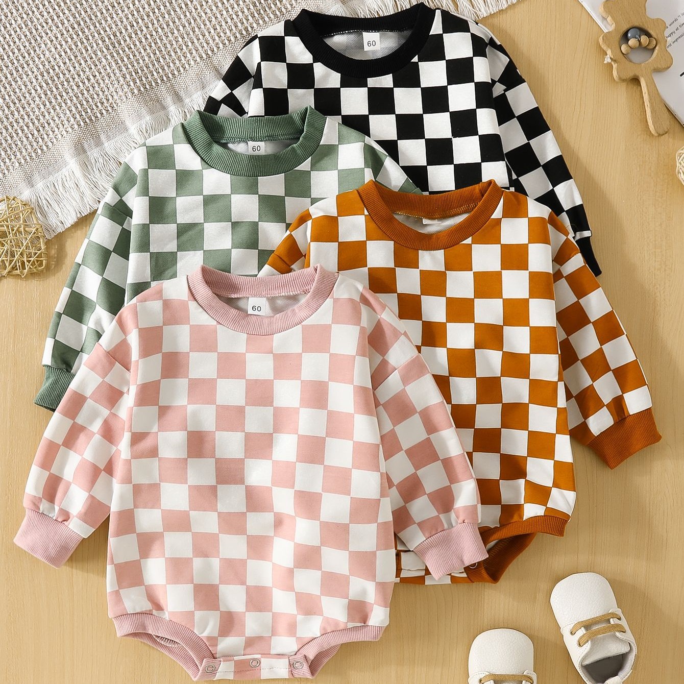 Baby Clothes Jumpsuit Triangle Chessboard Plaid Pullover Sweater