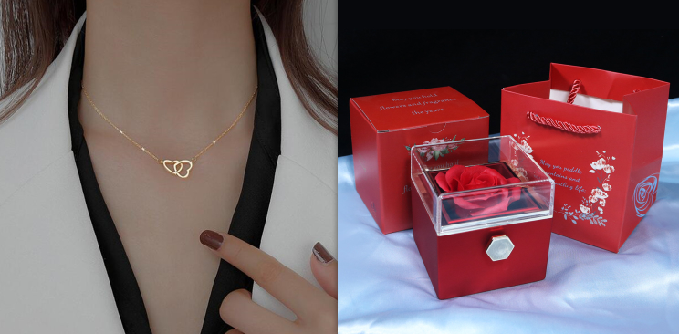 Double Ring Heart Necklace Female Clavicle Chain Simple Temperament