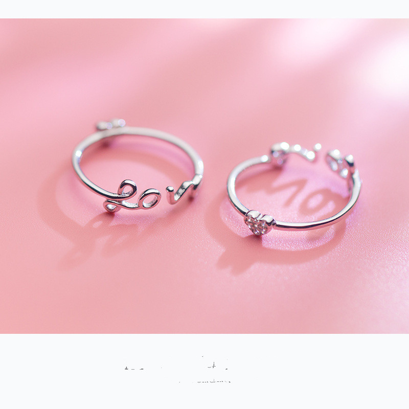 S925 Sterling Silver English LOVE LOVE Heart-shaped Ring