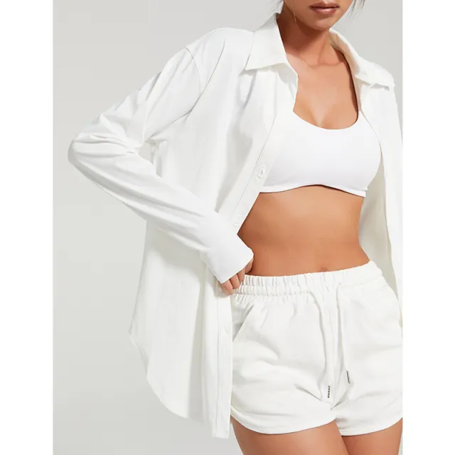 Sport Shirt Coat Lapel Buttons For Women White - Shop at LoveMi