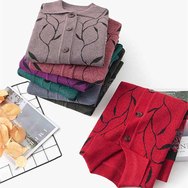 Spring And Autumn Elderly Lapel Thin Sweater