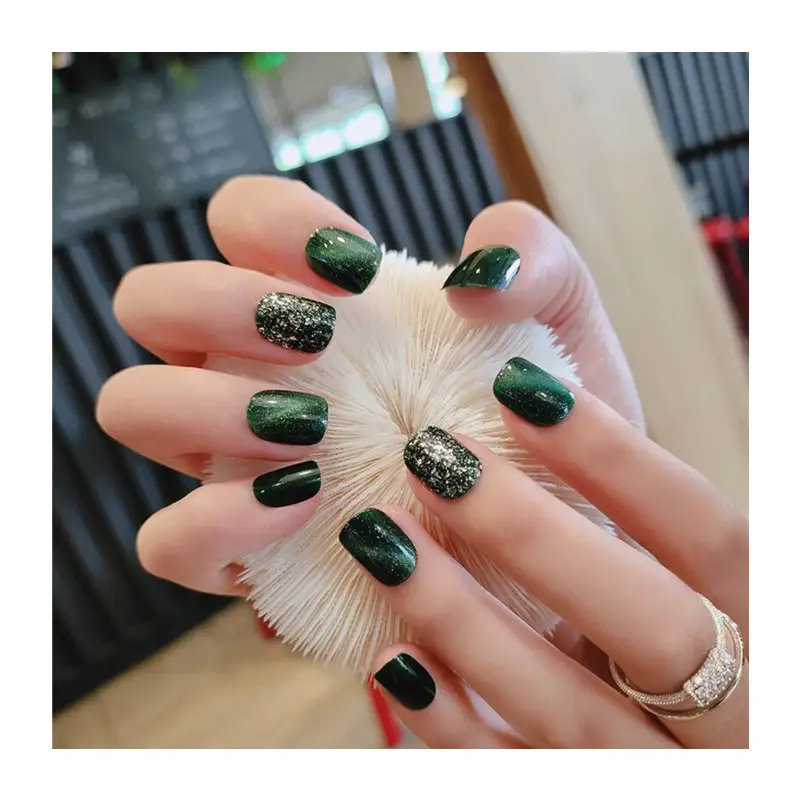 Cat Eye Detachable Nail Patch Emerald Sparkling Diamond