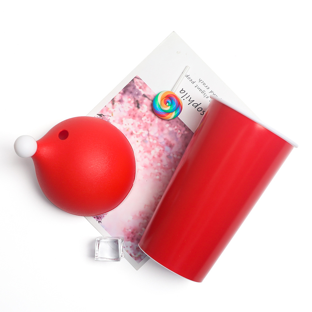 Fashion Simple Red Doll Plastic Cup With Straw