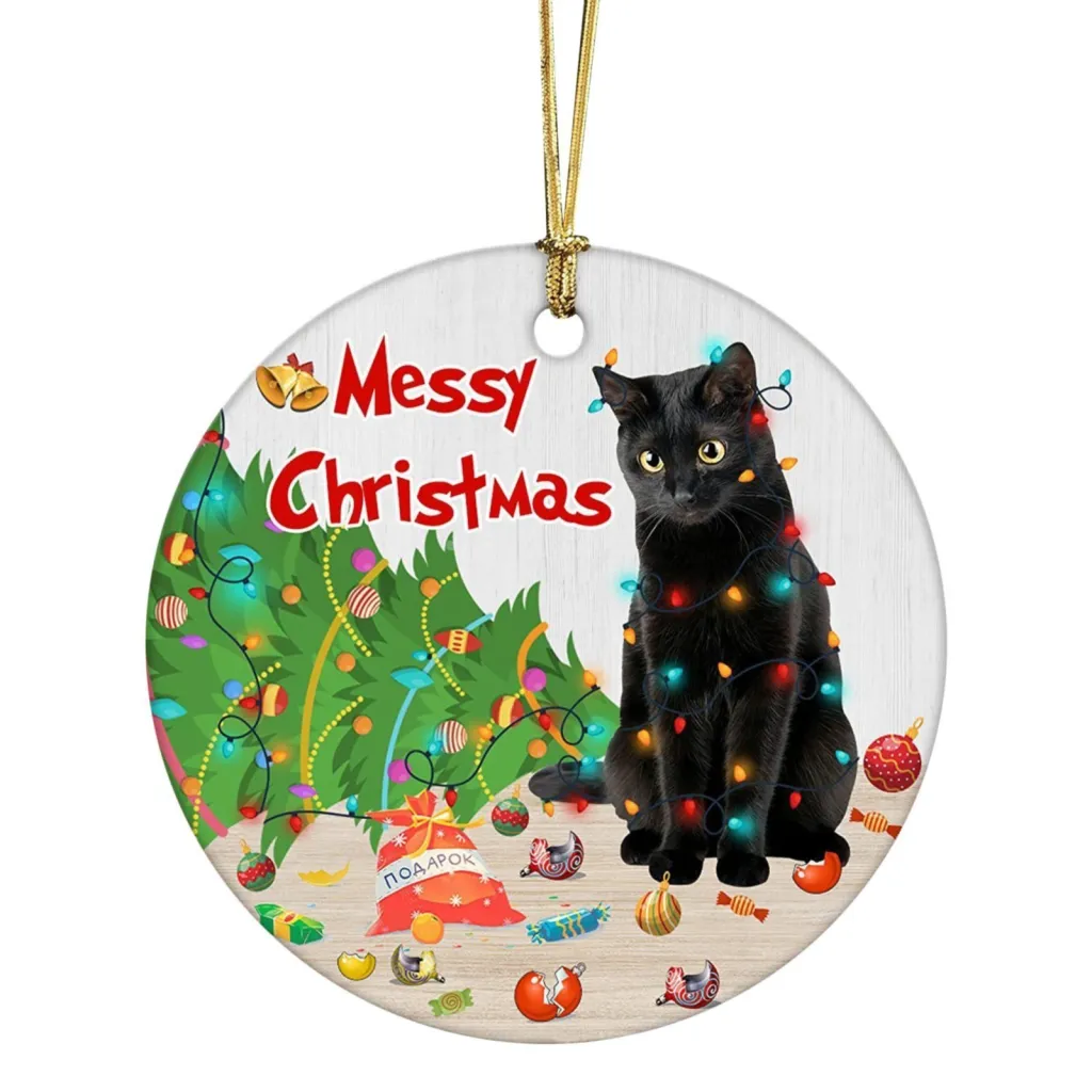 Black Cat Christmas Decorations Acrylic Double-sided Printing Ornaments - Hanging Cat