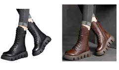 Retro Boots For Women Lace-up Shoes Autumn And Winter Versatile High Top Buckle British Boots - Set-39 - View 1