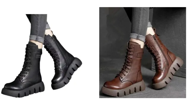 Retro Boots For Women Lace up Shoes Autumn And Winter Versatile High Top Buckle British Boots Set 39 - Shop at LoveMi