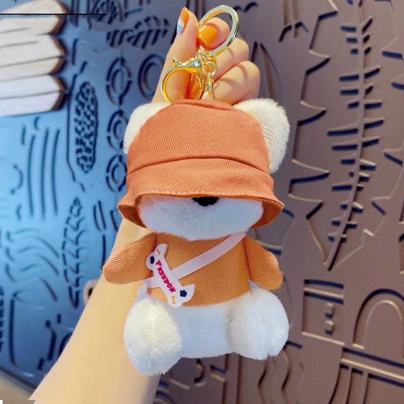 Cartoon Trendy Cool Puppy Plush Doll Keychain - Orange