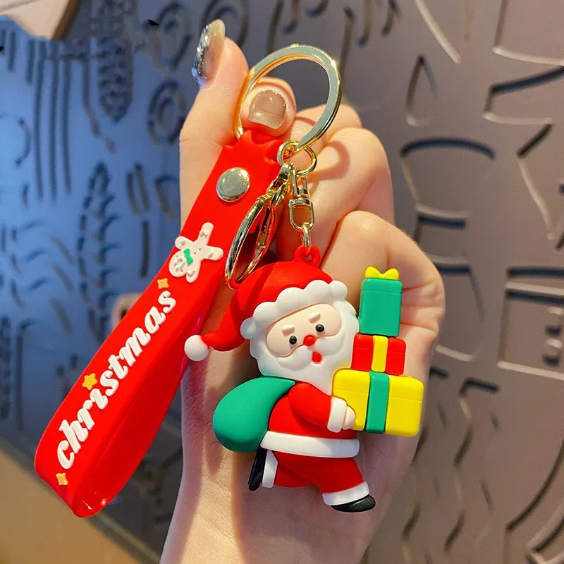 Cartoon Epoxy Santa Claus David's Deer Doll Keychain - Santa Claus Three Gift Boxes
