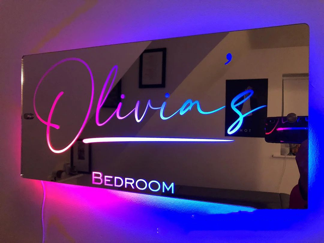 Personalised Name LED Wall Mirror – Custom Light-Up Mirror for Bedroom Décor - Image 4