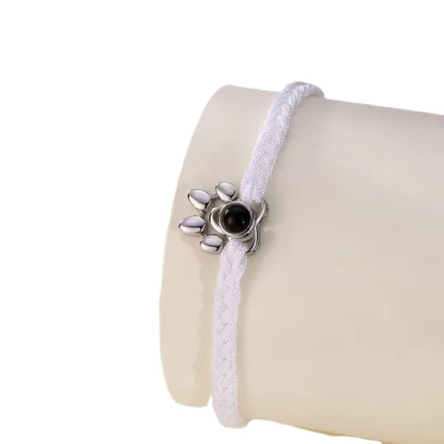 Beaded Personalized Photo Projection Bracelet Custom Photo Dog Paw Bracelet Pet Photo Necklace Cat PawPendant Commemorative Gift White Rope Silve... White Rope Silver Pendant - Shop at LoveMi