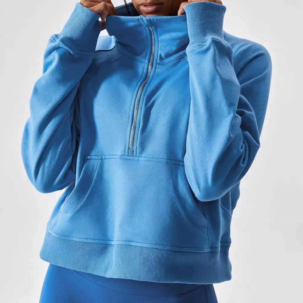 Women's Pullover Long-sleeved Half-zip Jacket - Blue