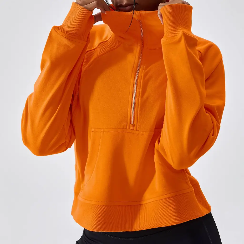 Women's Pullover Long-sleeved Half-zip Jacket - Orange