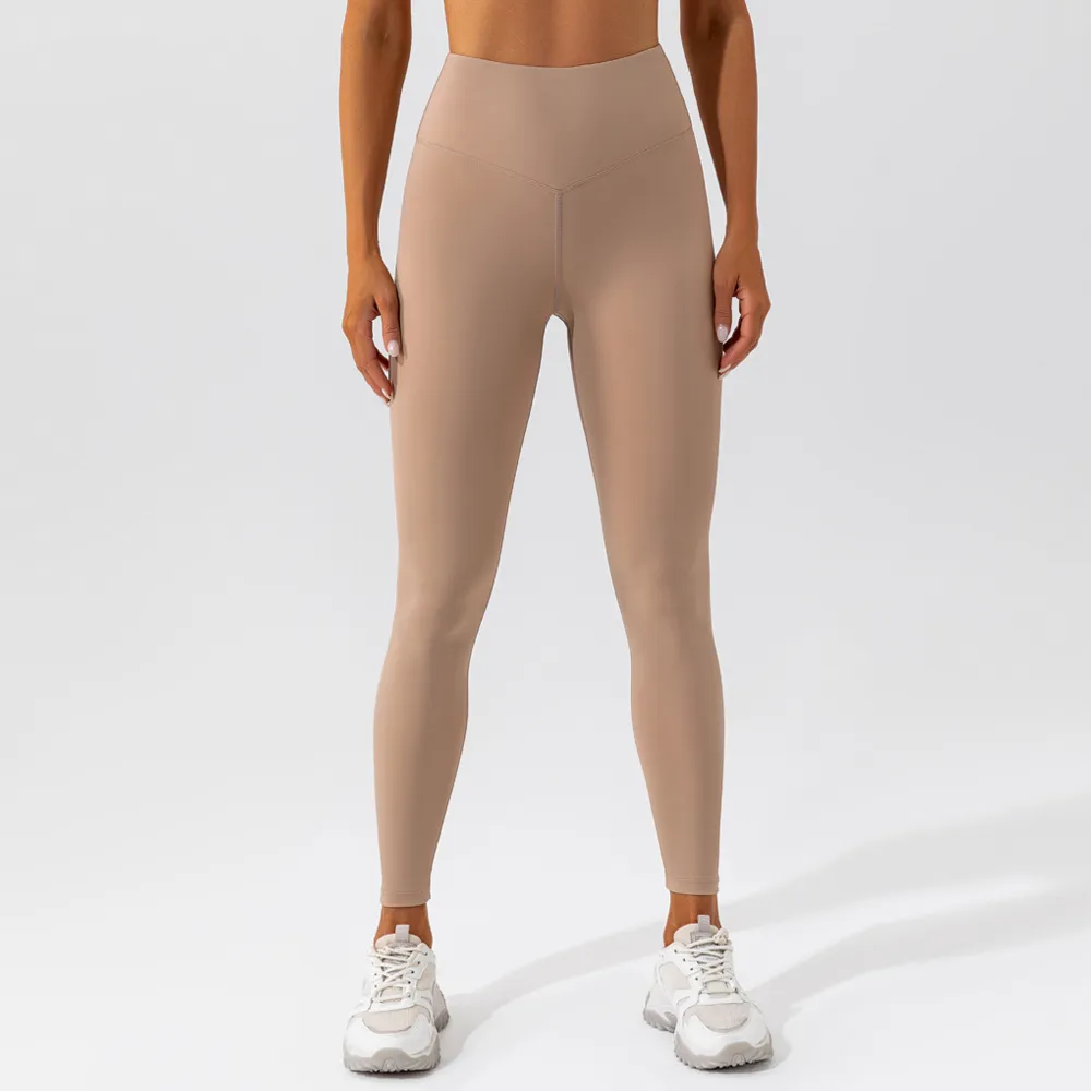 Running Sports Top Women's Quick Dry Nude Fitness Short Sleeve T-shirt - Camel Pants