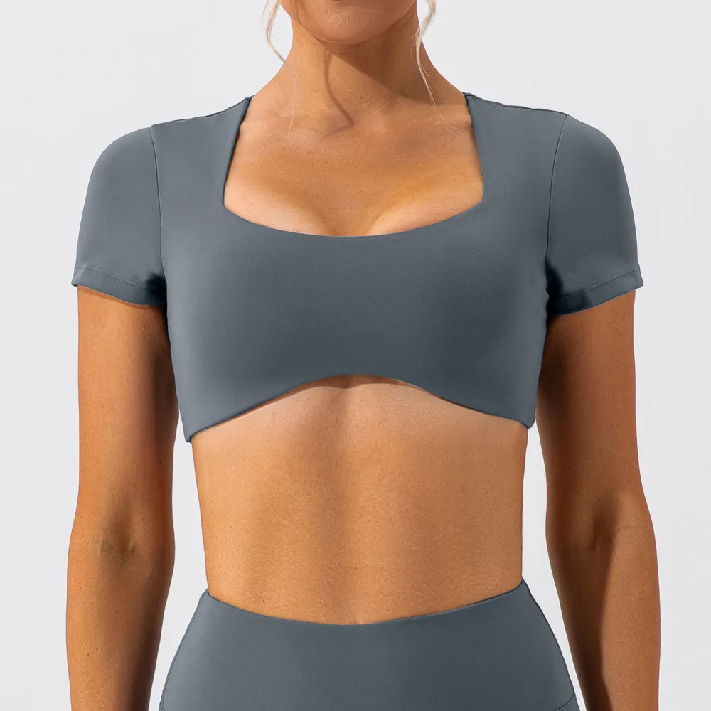 Running Sports Top Women's Quick Dry Nude Fitness Short Sleeve T-shirt - Blue