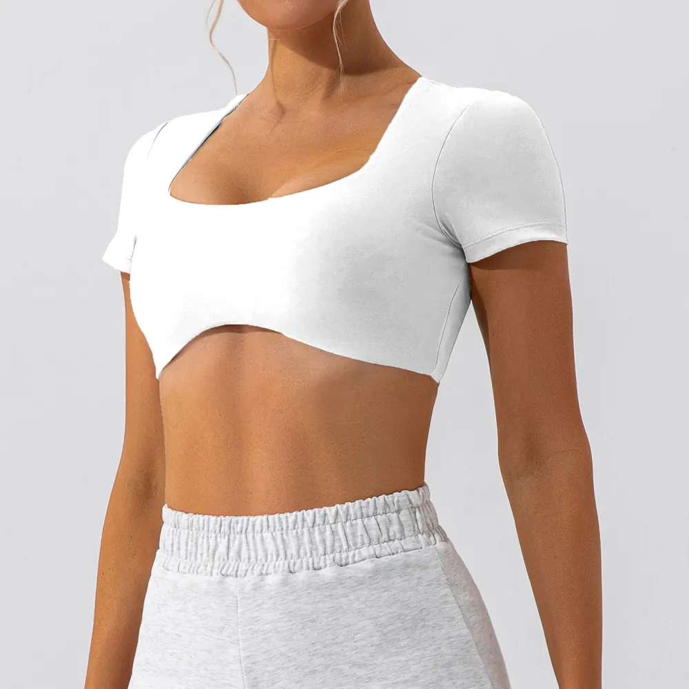 Running Sports Top Women's Quick Dry Nude Fitness Short Sleeve T-shirt - White