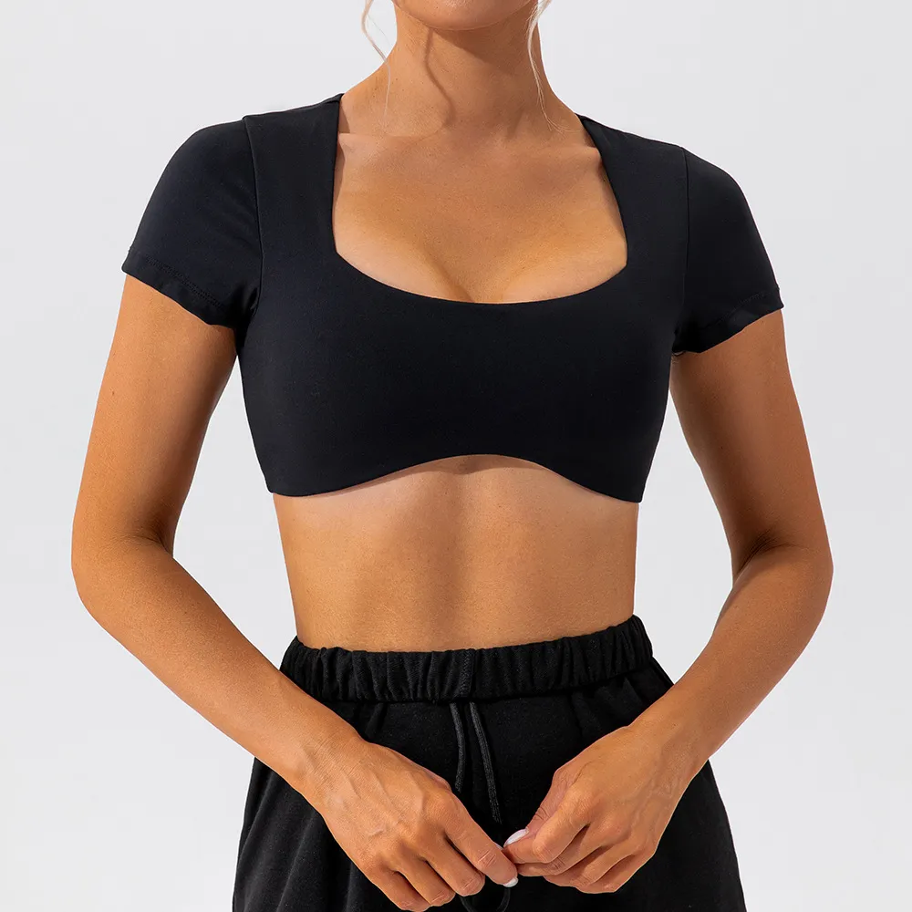 Running Sports Top Women's Quick Dry Nude Fitness Short Sleeve T-shirt - Black