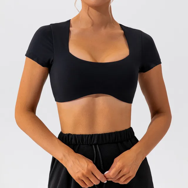 Running Sports Top Women's Quick Dry Nude Fitness Short Sleeve T shirt Black - Shop at LoveMi