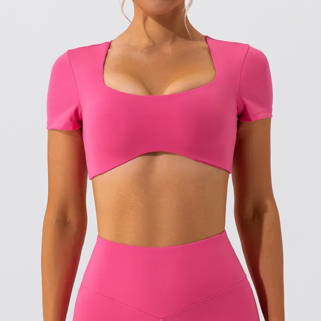 Running Sports Top Women's Quick Dry Nude Fitness Short Sleeve T shirt Rose - Shop at LoveMi