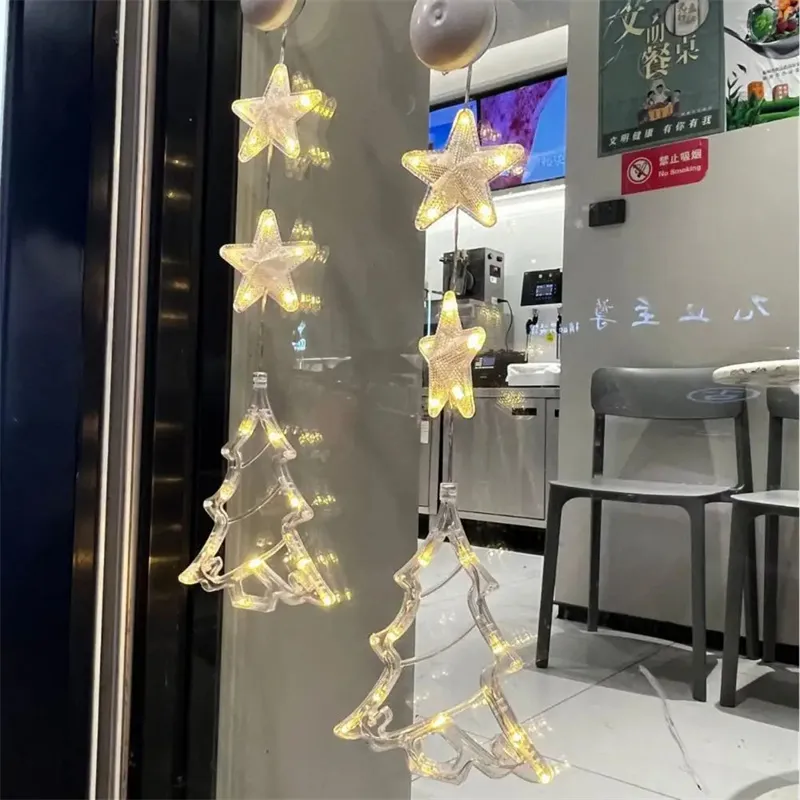 Christmas 3pcs LED Light Star Xmas Tree Hanging Sucker Lamp Window Ornaments Decoration For Home Xmas Navidad New Year Decor Christmas Decorations – image 5