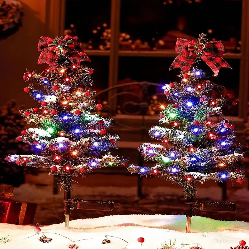 Waterproof Outdoor Christmas Decorations Solar Christmas Tree 2 Modes Yard Stake Christmas Pathway Light For Garden Yard Decor – image 4