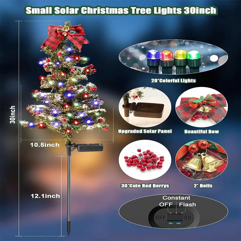 Waterproof Outdoor Christmas Decorations Solar Christmas Tree 2 Modes Yard Stake Christmas Pathway Light For Garden Yard Decor – image 3