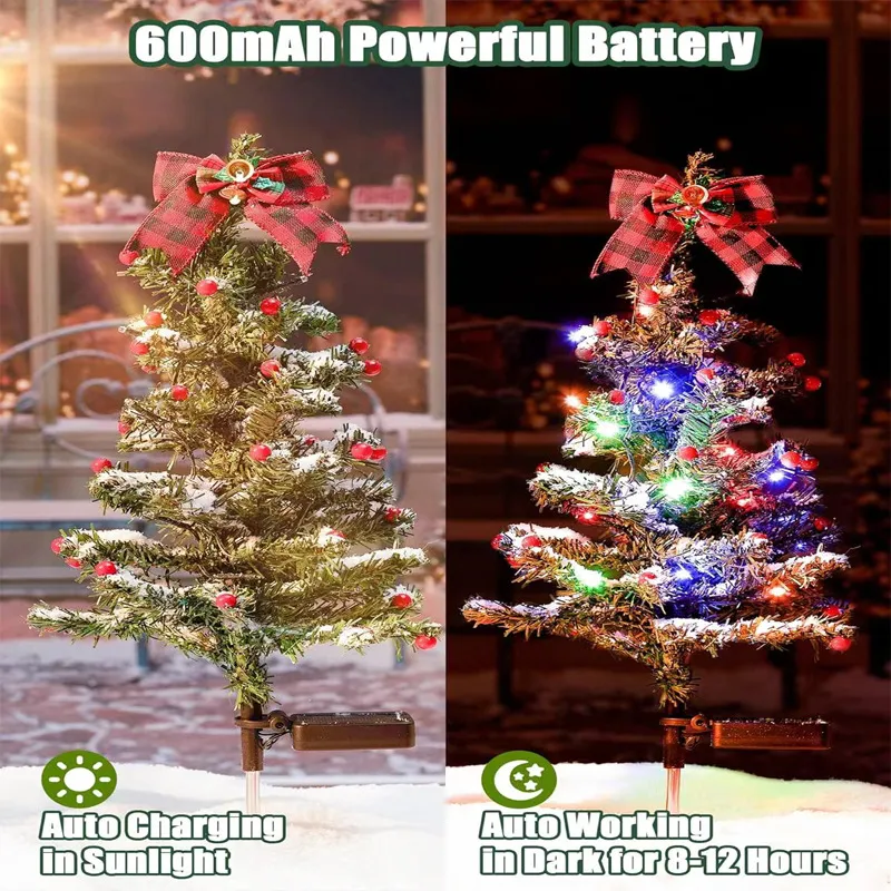 Waterproof Outdoor Christmas Decorations Solar Christmas Tree 2 Modes Yard Stake Christmas Pathway Light For Garden Yard Decor – image 6