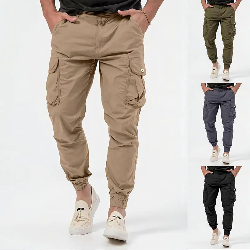 Men's Cargo Trousers with Three-dimensional Pockets Solid Color Casual