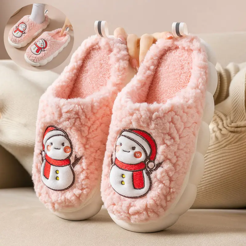 Cute Snowman Slippers Winter Indoor Household Warm Plush Thick-Soled