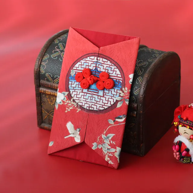 Red Envelope New Year Fabric Creative Plate Buckle Red Flowers And Birds - Shop at LoveMi