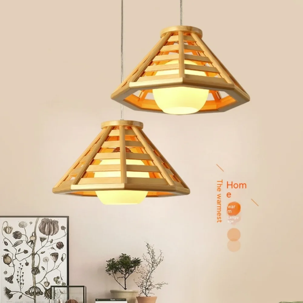 Modern Minimalist Bamboo Woven Woodcraft Ceiling Lamp Restaurant Bar