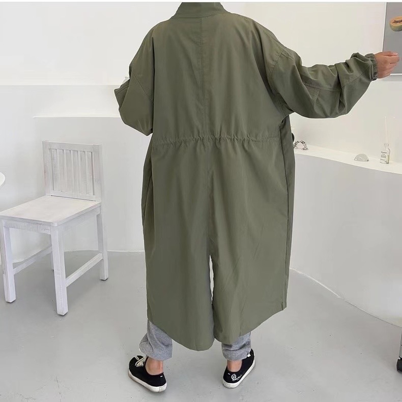 Autumn Winter Retro Idle Style Stand Collar Single-breasted Loose Long Sleeve Trench Coat Women