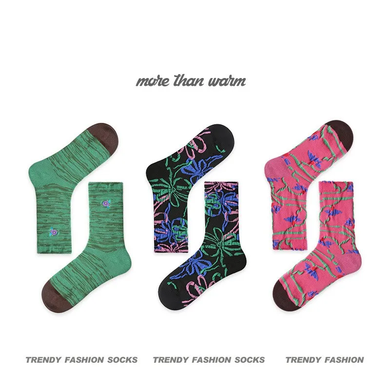 Classic Contrast Color Plaid Warmth Retention Material Tube Socks - R8188 Folding Flower Full Path