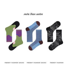 Classic Contrast Color Plaid Warmth Retention Material Tube Socks - R8186 Bird Weaving Cloud - View 1