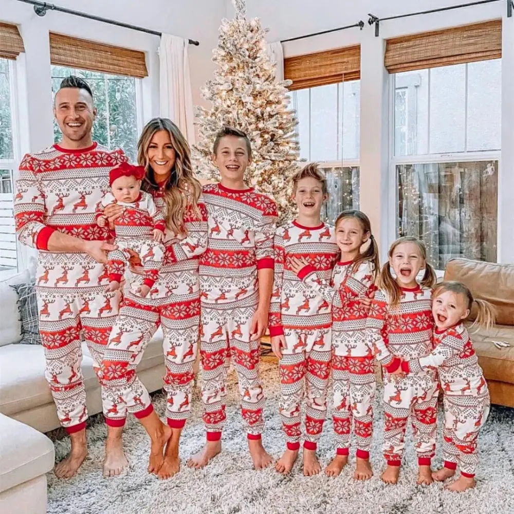 Cotton Blend Parent-child Clothing Home Wear Christmas Pajamas Fall