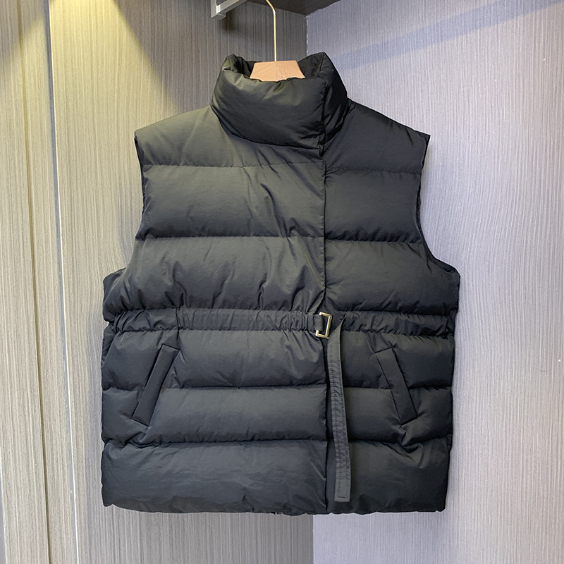 Women's Stand Collar Fashion Loose Cinched Sleeveless Vest Cotton Coat Jacket