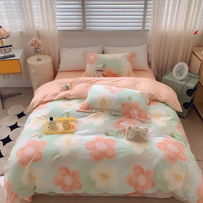 Home Fashion Simple Printing Cotton Bed Four-piece Set - Autumn Fairytale