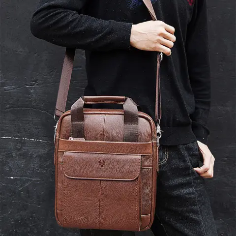 Hummer Business Commute Genuine Leather Men's Messenger Bag