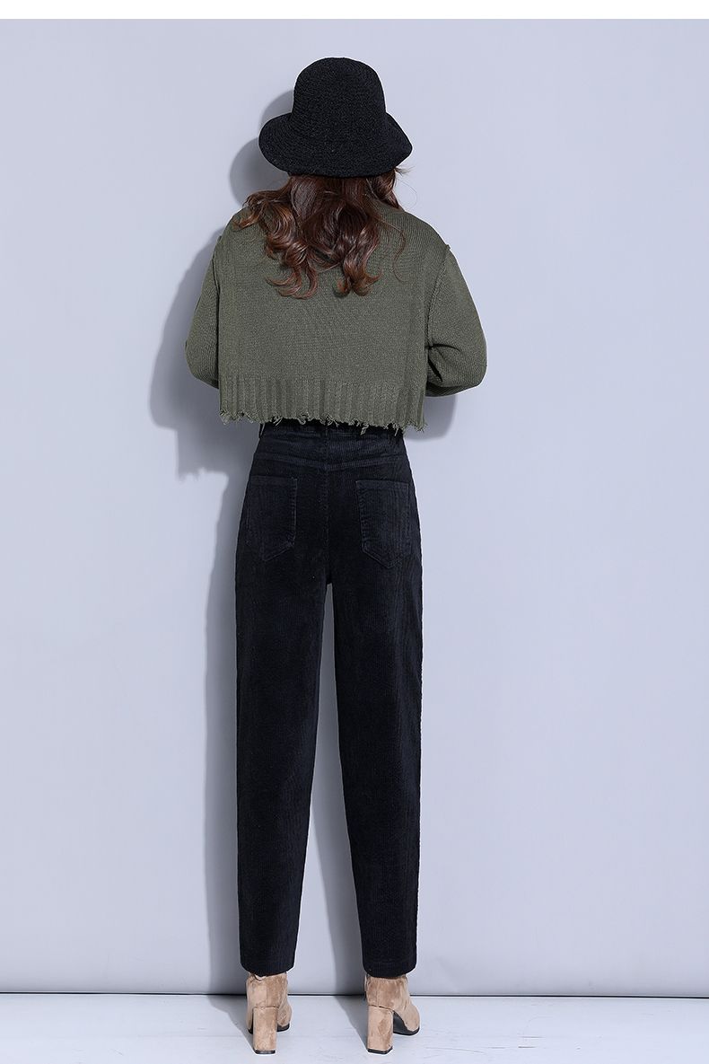 Loose Straight Tube Thickened Corduroy Pants For Women