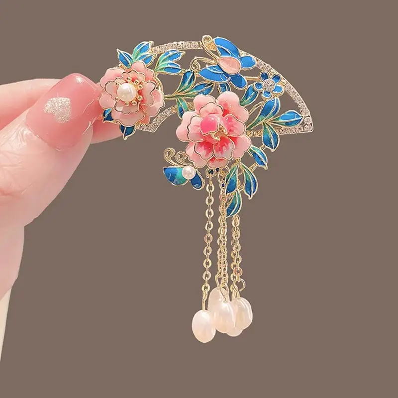 Silk Flower Peony Flower Brooch Vintage Hairpin