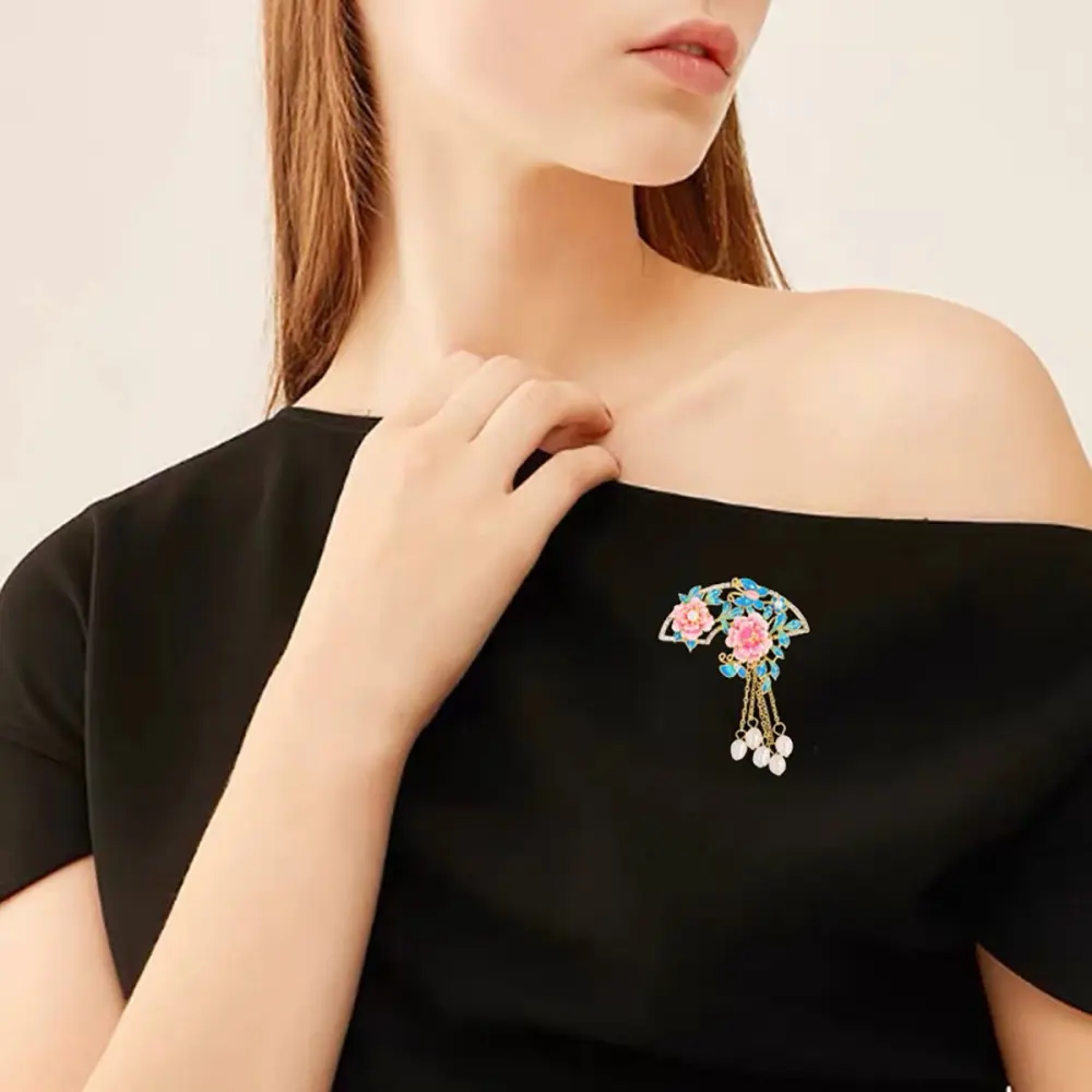 Silk Flower Peony Brooch Vintage Hairpin