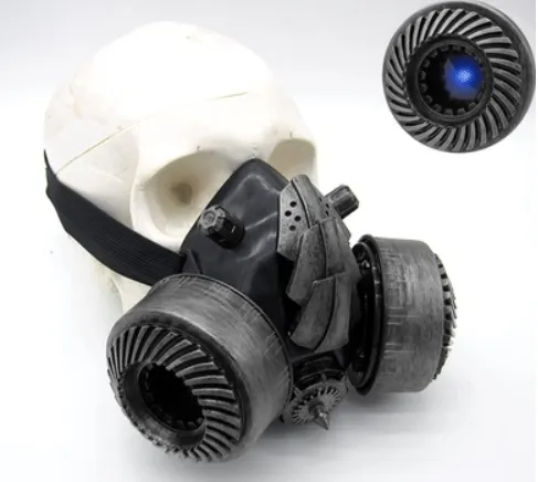 BadBoyStudio steampunk glasses cyber glow mask gas mask Silver Mask With Blue Light - Shop at LoveMi