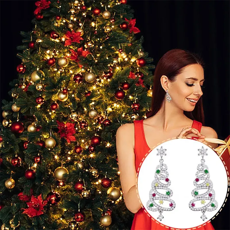 New Full Inlaid Colorful Zircon Christmas Tree Tassel Earrings Women's Fashion Personality Earrings Party Jewelry Christmas Gift – image 4