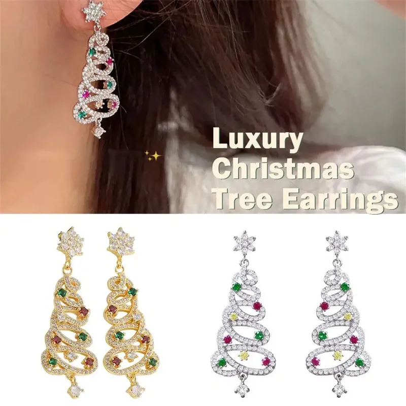 New Full Inlaid Colorful Zircon Christmas Tree Tassel Earrings Women's Fashion Personality Earrings Party Jewelry Christmas Gift – image 2